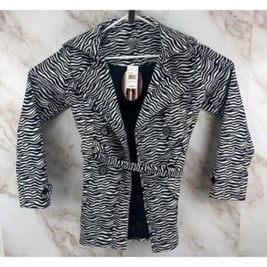Mad Madele Women's Black & White Zebra Print Belted Blazer Jacket Size S  NWT